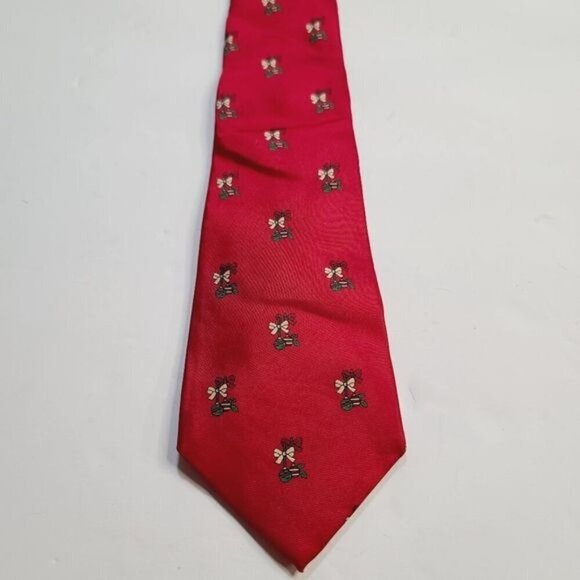 Vintage Saks Fifth Avenue Silk Red Novelty Christmas Print Neck Tie - Picture 1 of 7